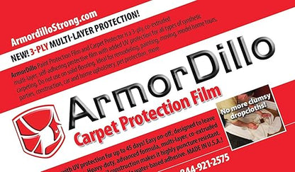 ArmorDillo Xtra-Thick Carpet Protector 17.5" x100' with Free Knife. Only Full 3mil-3ply, Only 'Easy Start Only 100% US Made. Strongest Durable Carpet Cover, Self-Adhesive
