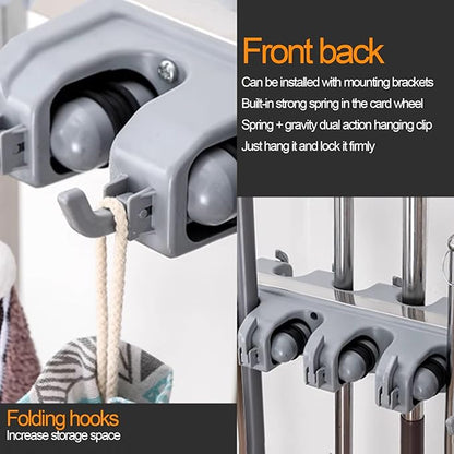 Commercial Broom Mop Holder, Umbrella Stand, Floor-Mounted Mop Rack, Cleaning Supplies Organizer, Freestanding Broom Closet Cabinet (Silver-56X38X106CM(5slots)