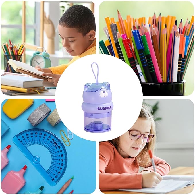 Portable Desktop Eraser Vacuum | Cute Bear Design, USB Mini Cleaner, 3.1in X 3.1in X 9in | Transparent Dust Cup, Large Capacity, Long Battery Life | Student Desk Cleaner for Eraser Shavings & Dust