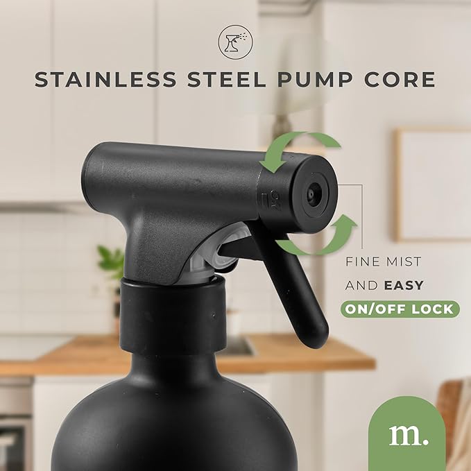 MAISONOVO Glass Spray Bottles 16 Oz Pack of 2 - Durable Black Spray Bottle with Fortified Glass & Fine Mist Pumps - Ideal for Salons, Barbers, Stylists, Pet Groomers & Daily Hair Care - 16 Labels