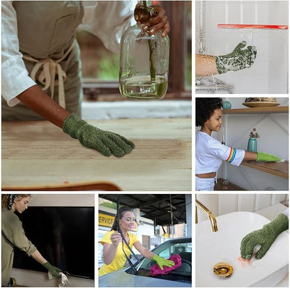 Patelai 2 Pairs Microfiber Gloves for plants Dusting Cleaning Glove Mittens House Cars Blinds Dusting(Olive Drab, Grass Green,Large)