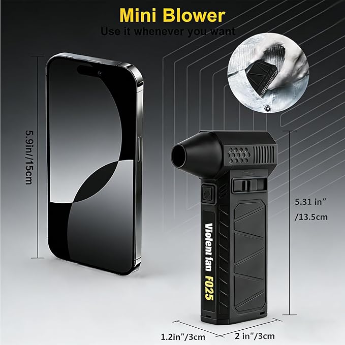 PATAZONE Mini Leaf Blower Compressed Air Duster Handheld,Rechargeable,High-Speed Electric Jet Fan,Wood Chips,Compress Air Dust,Sand,Car,House,Clean Sawdust Sand,80000RPM Brushless Motor (Black)