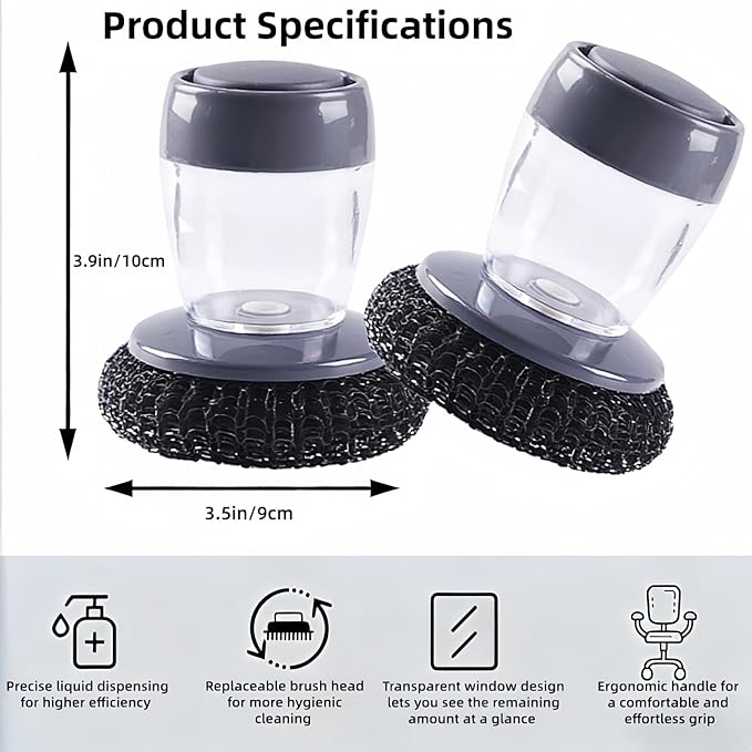 Soap Dispense Palm Scrub dishwashing Kitchen Scrubber Press Automatic Liquid wash Pot ，Small Dish Brush(PET)