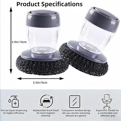 Soap Dispense Palm Scrub dishwashing Kitchen Scrubber Press Automatic Liquid wash Pot ，Small Dish Brush(PET)