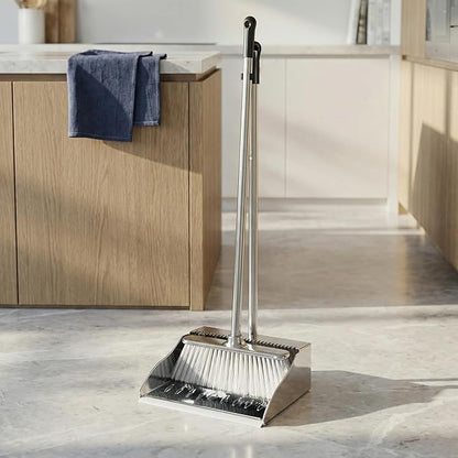 Indoor Soft Bristles Broom and Dustpan Angle Sweeping Dustpan and Broom with Long Handle for Kitchen Hardwood Floor Cleaning