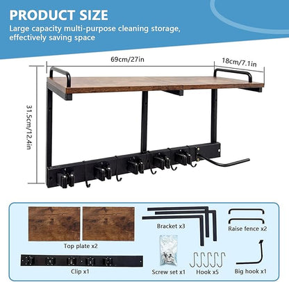 Broom Holder Wall Mount With Cleaning Supplies Organizer Shelf Broom And Mop Organizer Wall Hanging With Vacuum Holder Wall Mount, Wall Mounted Broom Hanger Utility Racks For Home Garage Laundry Room