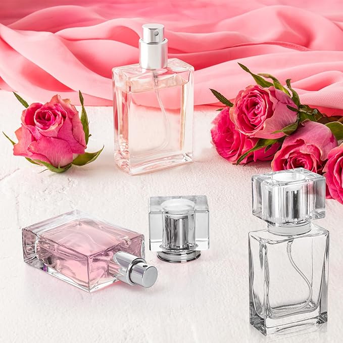 Foraineam 8 Pieces 30ml / 1 oz. Fine Mist Perfume Spray Bottles, Clear Glass Cosmetic Atomizer Bottle, Refillable Travel Perfume Bottles Empty Fragrance Essential Oil Container with Spray Applicator