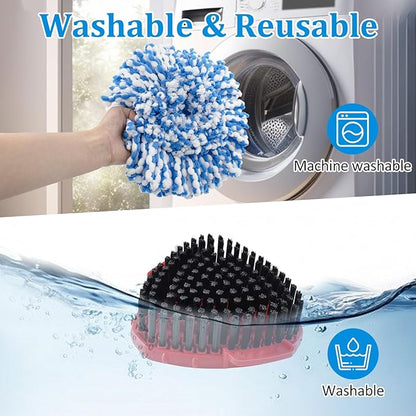 Mop Heads Replacements for O-Cedar RinseClean 2-Tank Spin Mop, Mop Replace Head for O Cedar, Spin Mop Heads for Ocedar Includes 3 Pack Mop Refills, 2 Upgrade Scrub Brush, 1 Mop Base for O-Cedar Mop