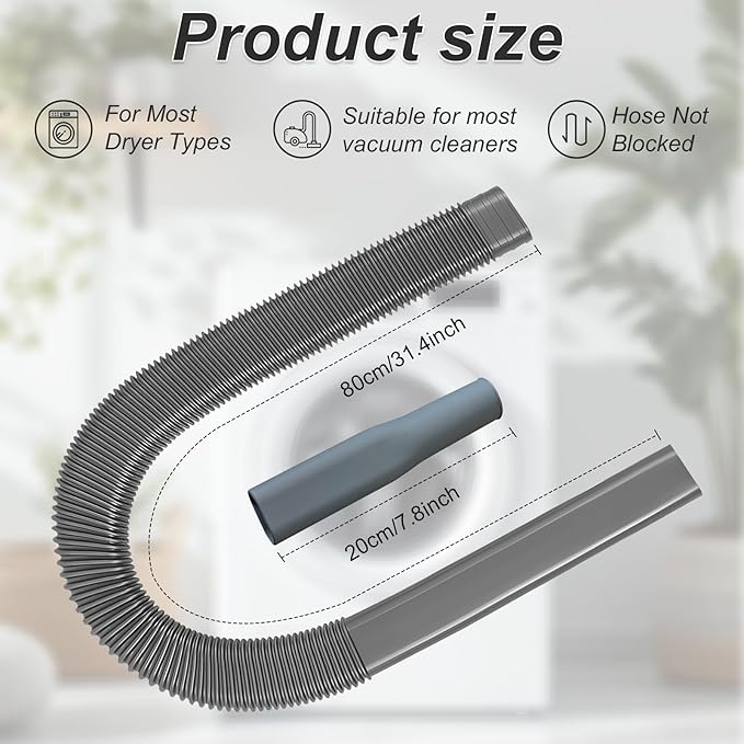 Upgraded Dryer Vent Cleaner Kit: Universal Vacuum Hose Attachment for Lint Removal Fits All Vacuums Cleaner Dryer Cleaning Tools for Clogged Ducts (Grey)