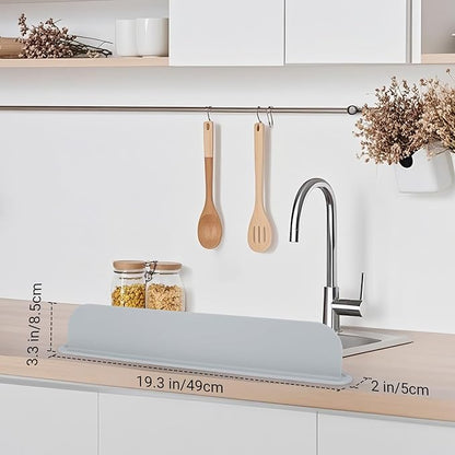 19.3 inch Kitchen Sink Splash Guard, Silicone Sink Baffle Splash Guard, Backsplash Protector for Kitchen Countertop & Bathroom Bathtub with Non-Slip Strong Suction, Gray, Pack of 2