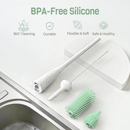 Food-Grade Silicone Cleaning Brush Kit, 6 in 1 Cup Lid Cleaning Brush, Portable Bottle Brush Set, Water Bottle Cleaner for Bottles and Crevices, No Scratch Baby Bottle Brush Tool for Home and Travel
