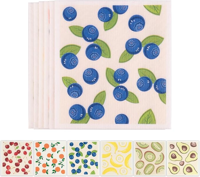 Polly Online Swedish Dishcloths for Kitchen,6 Pack Cloth Paper Towels Reusable Washable,Super Absorbent Dish Towels,No Odor,Biodegradable,Fruit Design