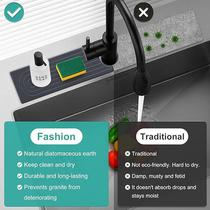 Small Stone Kitchen Sink Faucet Mat Diatomite Water Absorbing Stone Tray for Sink Protector Quick Dry Around Faucet Sink Splash Guard Drying Mat for Kitchen Counter Decor