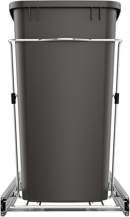 Rev-A-Shelf Single 35 Qt Pullout Trash Can for Base Kitchen Cabinets, Garbage Waste Bin System with Full Extension Slides, Min Opening Width of 11.5", Orion Gray, RV-12KD-13C-S