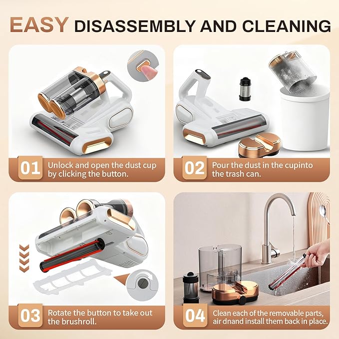 Cordless Mattress Vacuum Cleaner, 16Kpa Bed Vacuum Cleaner with 253.7nm UV-C Light & Ultrasonic Tech, HEPA Filter, Portable Handheld Vacuum for Bed Sofa Couch Crib & Pet Hair(Pearl White)