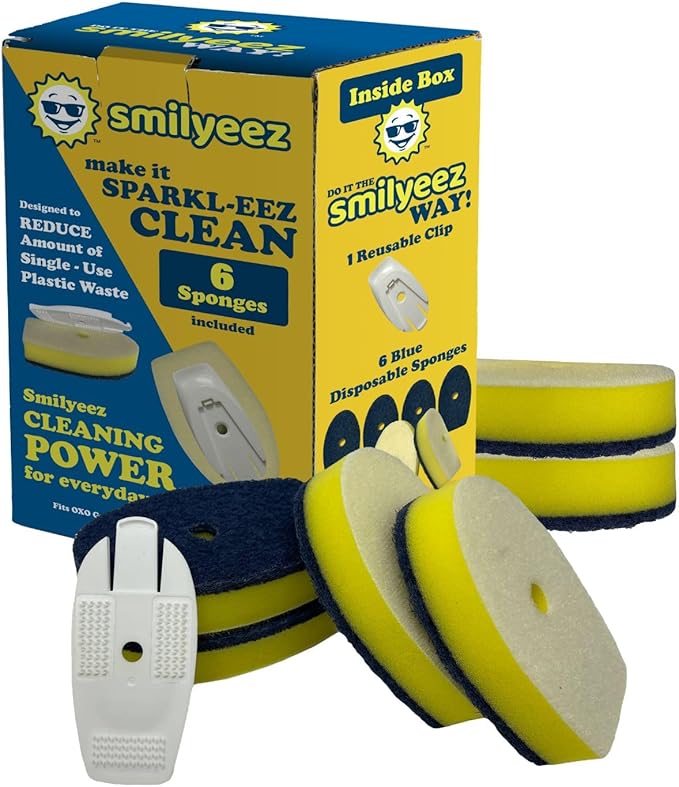 Smilyeez No-Plastic Non-Scratch Sponge Refill for OXO Good Grip Dishwand (Packs of 6) Throw Away The Sponge, NOT The Plastic