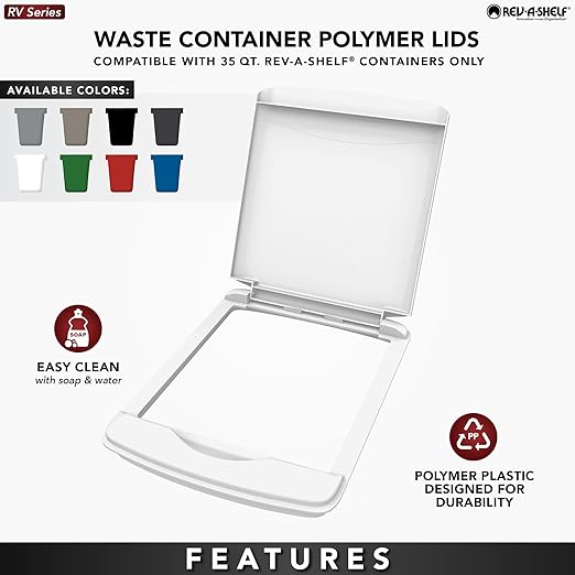 Rev-A-Shelf 35 Qt Under Sink Garbage Can Lid, Kitchen and Bathroom Cabinet, Replacement Plastic Trash Bin Lid Only, Gray, RV-35-LID-13-1-40, 2 Pack