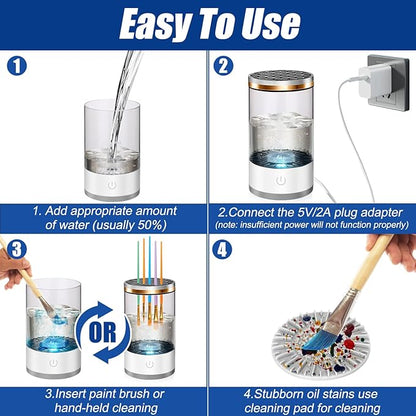 XANGNIER Electric Paint Brush Cleaner Machine with Cleaning Pad, Sonic Rotation Technology for Effortless Brush Cleaning, Perfect for Acrylic, Watercolor, Oil, Must-Have Tool for Artists & Hobbyists