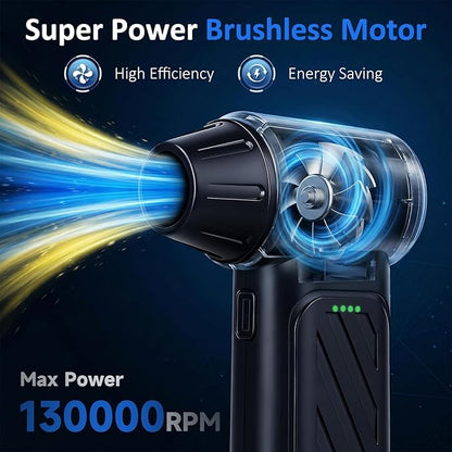 Compressed Air Duster, 130,000RPM Ultra-Powerful Cordless Electric Air Duster with 4000mAh Rechargeable Battery, 3-Gear Adjustable Air Blower for Keyboard, Computer, Car, Home Cleaning