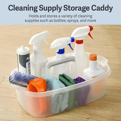 Haundry Large Cleaning Caddy with Handle, Cleaning Tool Storage Basket Organizer, Sturdy Pail Bucket Organizer, Household Bucket for Cleaning Supplies - Clear