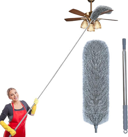 Microfiber Feather Duster with Extendable Pole, 100-inch Extra-Long Dusters Telescoping Cobweb Duster for Cleaning, Bendable and Washable Microfiber Head, Duster for High Ceiling, Fan, Furniture