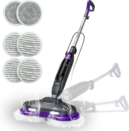Scrub & Steam Mop with Rotating Mop Pads, 4 Cleaning Modes & LED Headlights, 6 Scrub Pads, Large Tank, Swivel Steering, All-in-One Hard Floor Cleaner