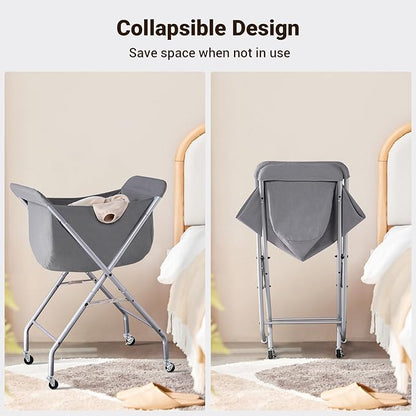 ELYKEN Laundry Cart with Wheels, 32”H Easy Rolling Laundry Hamper with Removable Liner Bag, Sturdy Metal Frame Clothes Basket with 4 Casters and 2 Brakes