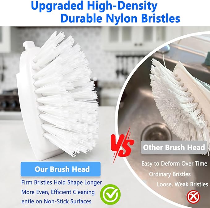 Dish Brush Refills, Dish Scrubber Replacement Heads Compatible with OXO Soap Dispensing Dish Brush, Nylon Bristles with Built-in Scraper, Suitable for Non-Stick Cookware, 2 Pack