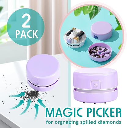 Honoson 2 Pcs Diamond Painting Tool Drill Quicker Picker for Spilled Diamonds 5d Painting Accessories Vacuum Cleaner Mini Table Desktop Sweeper Organizer Clean Art Beads Crumb(Light Purple)