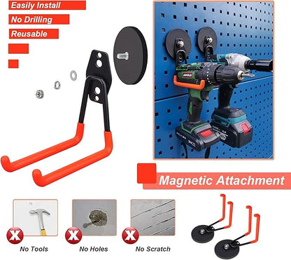 Strong Utility Magnetic Hooks,Anti-Slip Coated Large Magnetic Hooks Heavy Duty No Drilling Garage Organizer Magnet Hooks for Hanging Garden Hoses