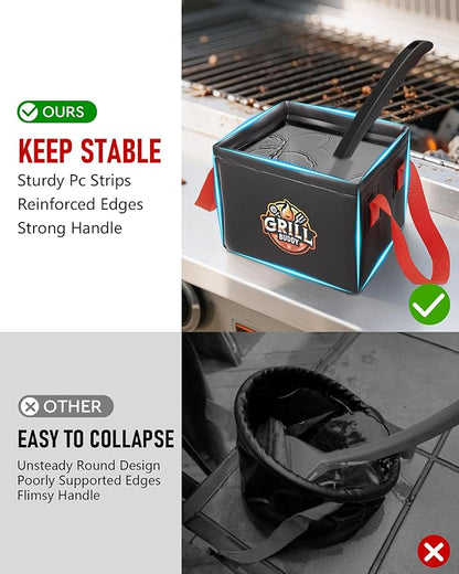 BS-VOG Grill Brush Dunk Tank, Collapsible Water Bucket with Sturdy Handles for Grill Brush Bristle Free, Stable Square Water Basin for BBQ Steam Cleaning (Only Soak Basin No Grill Brush)