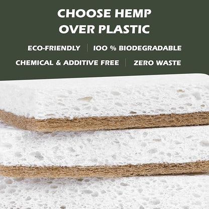 Isshah Plant-Based Kitchen Sponges - Natural, Eco-Friendly, Biodegradable Sisal Hemp Sponges for Dishes, Cleaning Sponge for Kitchen, Bathroom, Household - 24 Count