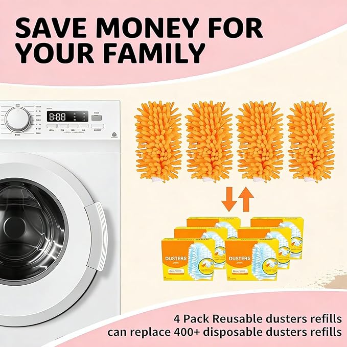 Reusable Duster Refill Compatible with Swiffer Hand Duster, 360 Heavy Duty Duster Refills, Microfiber Washable Dusters Refills for Swiffer Extended Handle, 4 Pack (Handle is Not Included)