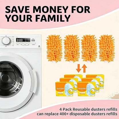 Reusable Duster Refill Compatible with Swiffer Hand Duster, 360 Heavy Duty Duster Refills, Microfiber Washable Dusters Refills for Swiffer Extended Handle, 4 Pack (Handle is Not Included)