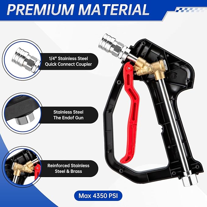 AURORA CAR 4350 PSI Short Pressure Washer Gun, 1/4” Quick Connector High Pressure Washer Gun with 3/8" Male Plug and M22-14 Fitting, Power Washer Gun Compatible with Foam Cannon, Car Wash Foam Gun