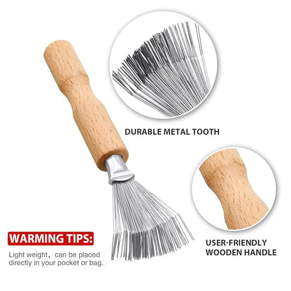 Boao 2 Pieces Hair Brush Cleaning Tool Comb Cleaner Brush Mini Comb Cleaning Hair Remover Tool for Removing Dust Home and Salon Use (Black Color,Wooden Handle Rake)