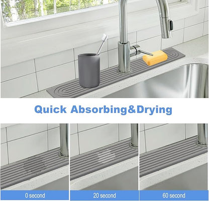 Stone Faucet Mat for Kitchen Sink- 23.6''x 3.9''Diatomite Fast-Drying Faucet Mat, Super Water Absorbing Stone Tray for Sink,Faucet Splash Guard for Bathroom Counter (Dark Gray)