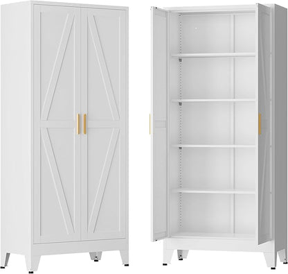 71" H Steel Storage Cabinet,Heavy Duty Tool Storage Cabinet,Metal Garage Storage Cabinets,Broom Closet Storage Cabinet,Utility Cabinet,White Storage Cabinets