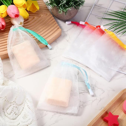 Hushee Soap Mesh Bag Exfoliating Soap Saver Pouch Foam Net with Drawstring for for Bars Foaming Drying Easy Bubble Store Bathroom Travel