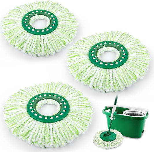 3 Pack Mop Head Replacement for Libman Tornado, Spin Mop Replacement Head ONLY Compatible with Libman, Easy to Replace, Machine Washable, Green and White (NOT for Old Version)