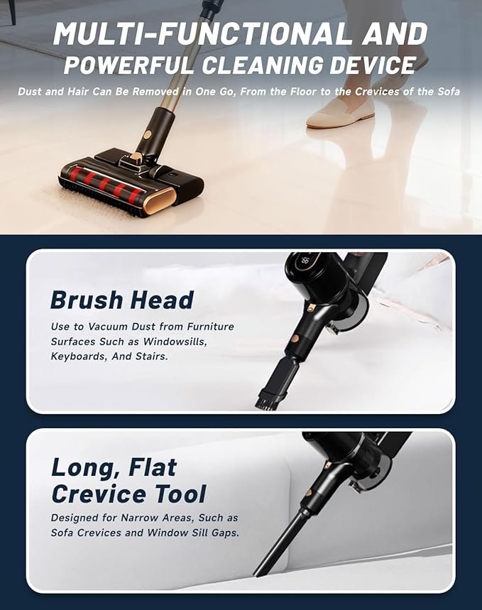 Vacuum, Osmo Provacuum – 15000pa Powerful Suction, 140° Wide-Green Light Dust Reveal, Folding Vacuum Cleaner, Anti-Tangle Roller, LED Display Vacuum & Mop 2-in-1 Whole House Cleaning(Black)