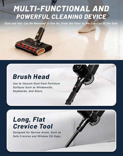 Vacuum, Osmo Provacuum – 15000pa Powerful Suction, 140° Wide-Green Light Dust Reveal, Folding Vacuum Cleaner, Anti-Tangle Roller, LED Display Vacuum & Mop 2-in-1 Whole House Cleaning(Black)