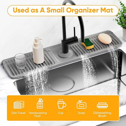 24'' Longer Faucet Mat for Kitchen Sink Splash Guard[7° Slope Fast Self-draining][Snap Lock Fit]Kitchen Sink Faucet Mat Splash Guard Kitchen Sink Area Water Splash Guard Behind Faucet Draining Mat