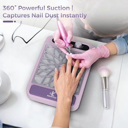 Nail Dust Collector for Nail Techs, Compact & Quiet nail vacuum dust collector with Reusable Filter, Powerful Nail Fan Nail Tech must Haves for Gel Polish, Pedicures, Salon & Home Use, purple