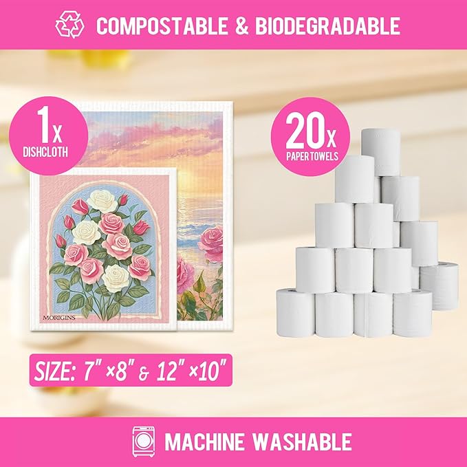Swedish Kitchen Towel Set Absorbent Cellulose Sponge Cloth Biodegradable Ideal for Household Kitchen Cleaning 8-Piece Set Reusable Kitchen Towel Set
