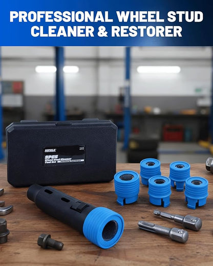 Wheel Stud Cleaner Set, 9-PCS Nylon Thread Cleaning Kit for Impact Wrench & Power Drill, 7/16" to 1-1/8", Safe for Brake Disc & Hub, Restores Proper Torque for Cars, Trucks, SUVs