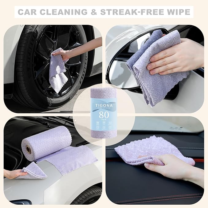 80 Pack Microfiber Cleaning Cloth Roll Reusable Paper Towels 12"x12" Tear Away Cloth,Absorbent Dish Rags for House Kitchen,Wash Cloths,Lint Free Rags for Window Cars Cleaning Supplies