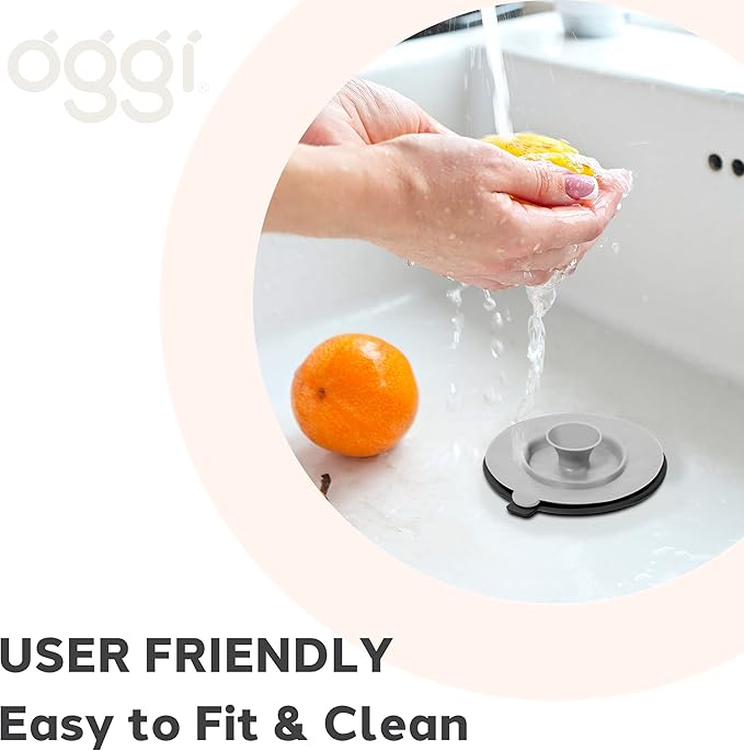 OGGI Silicone Sink Strainer & Stopper Set- Great Kitchen Sink Strainer, Silicone Drain Stopper, Sink Drain Strainer, Sink Plug 4.6˝ Diameter Rim, Black