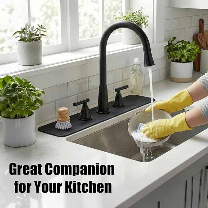 2PCS Faucet Mat for Bathroom Sink 3 Holes: 24’’Lx4.5’’W Splash Guard Fits 8 Inch Widespread Farmhouse Vintage Bridge Kitchen Vanity Faucet - Customizable Drip Catcher for Irregular Sink