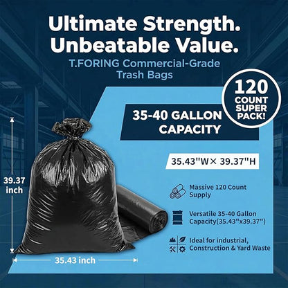 35-40 Gallon Black Trash Bags 120 Count - 35" x 40" Large Garbage Bags, 30+ Gallon Strong Trash Can Liners for Home, Commercial Use,Yard Waste, Bulk